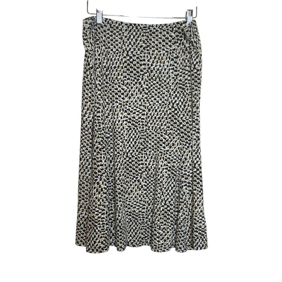 Vintage Talbots Petites Mid-Length Black Tan Dots Stretchy Knit Skirt 12 Office - Picture 1 of 7